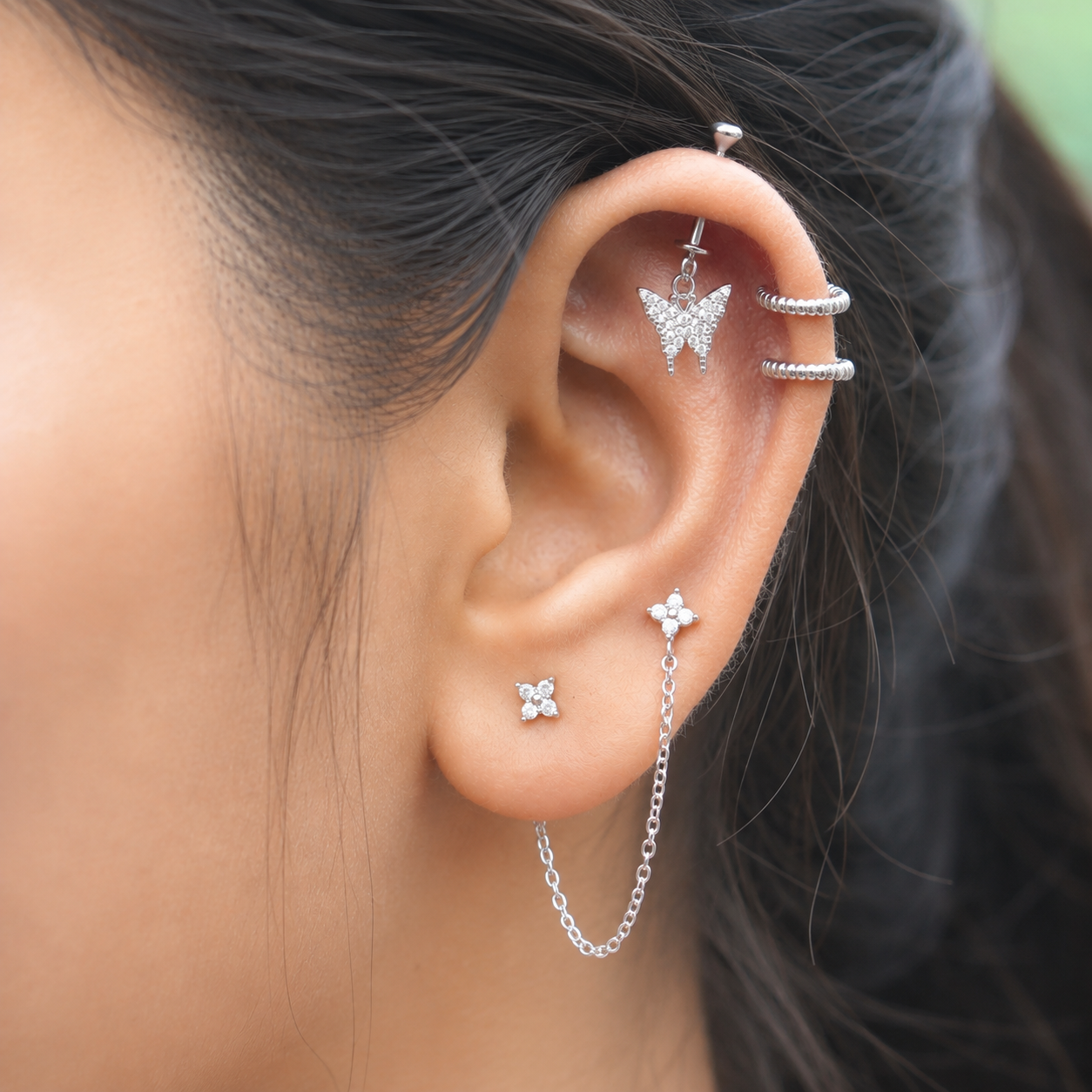 Zirconia Butterfly Helix Hanging Earrings