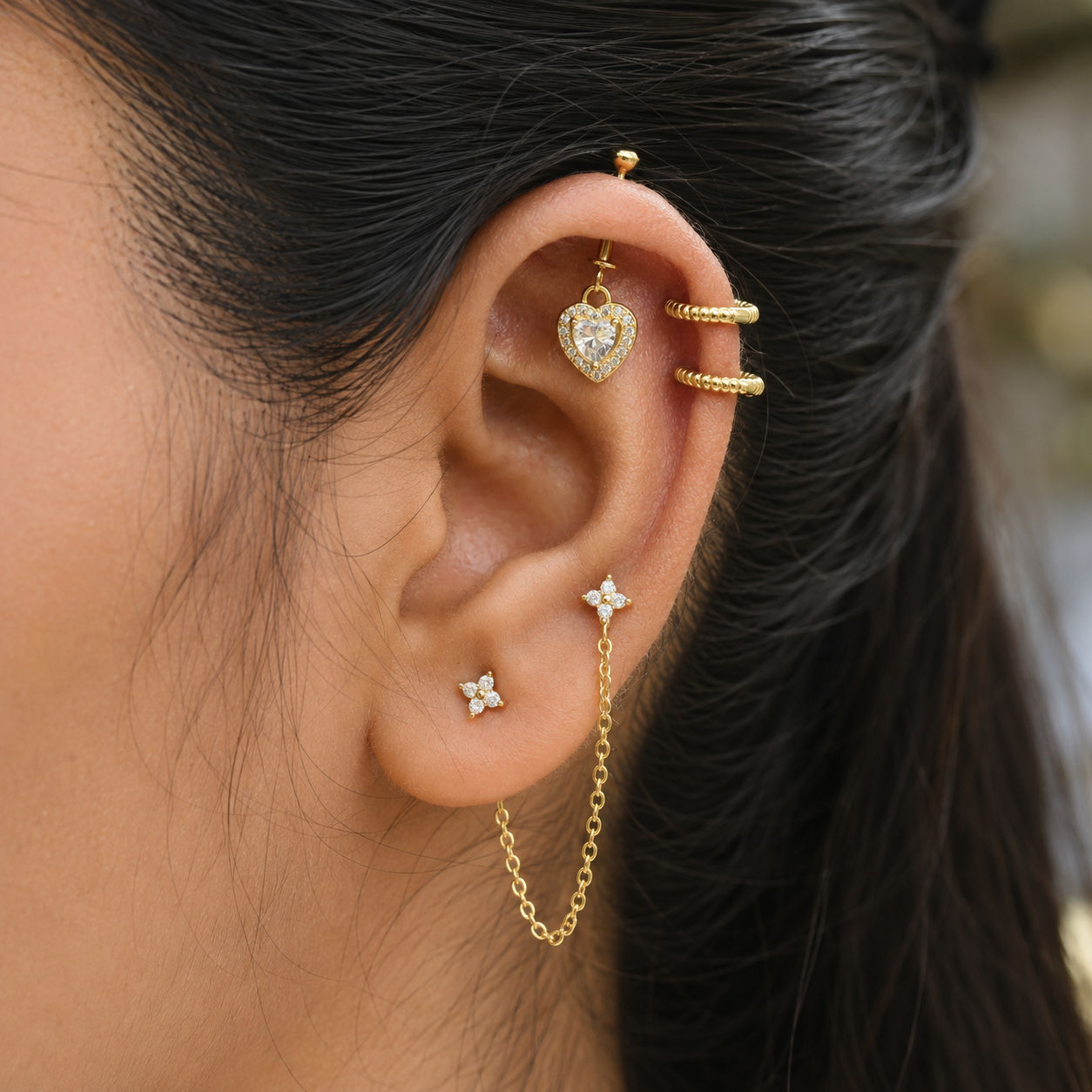 Solitare Heart Helix Hanging Earrings