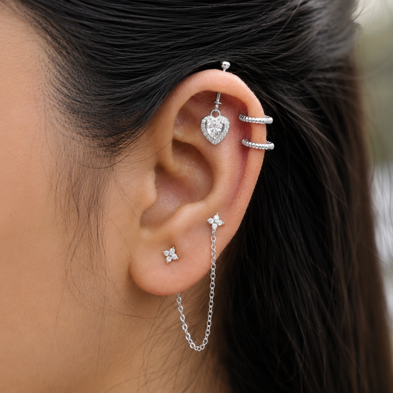 Solitare Heart Helix Hanging Earrings
