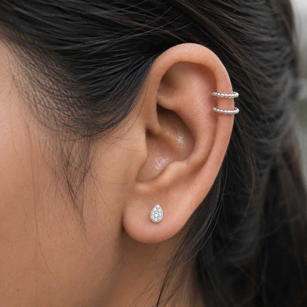 Zirconia Tear Drop Stud Earrings