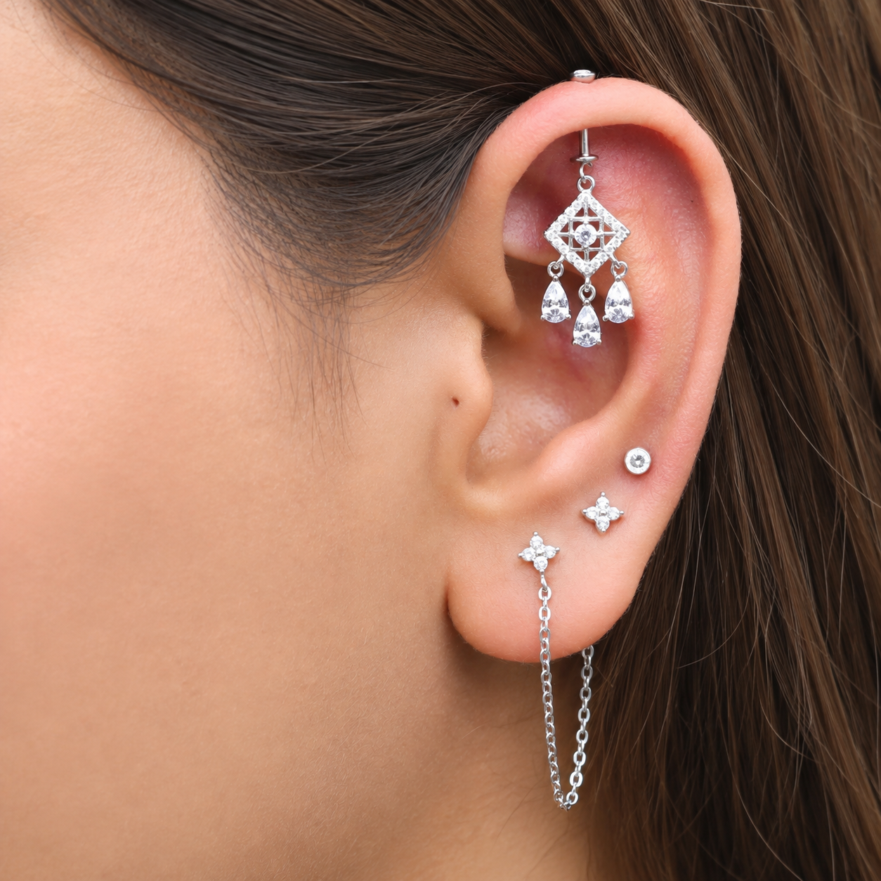 Luxury Zircon Dreamcatcher Helix Hanging Earrings