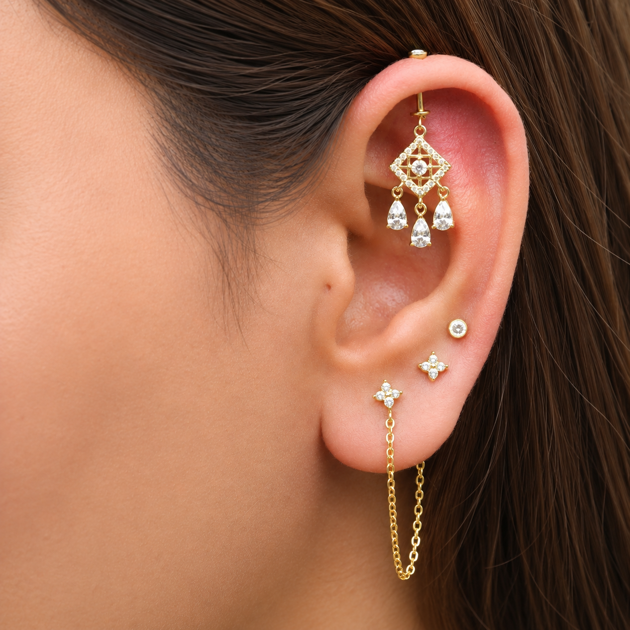 Luxury Zircon Dreamcatcher Helix Hanging Earrings