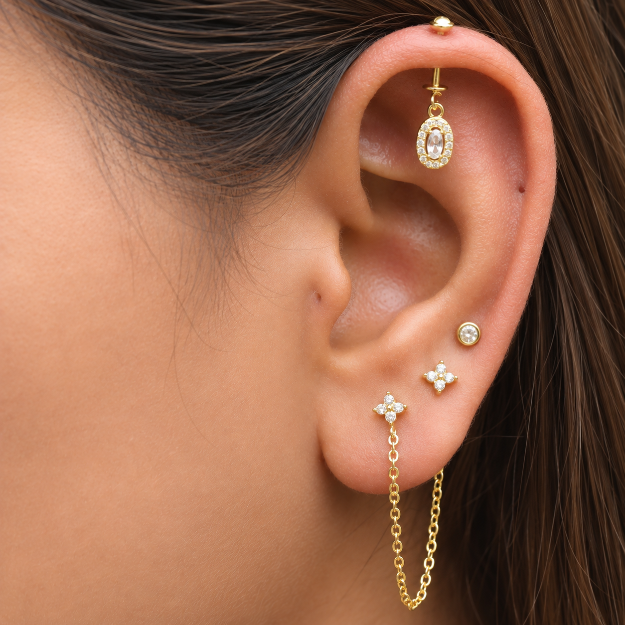 Evergreen Solitare Helix Hanging Earrings
