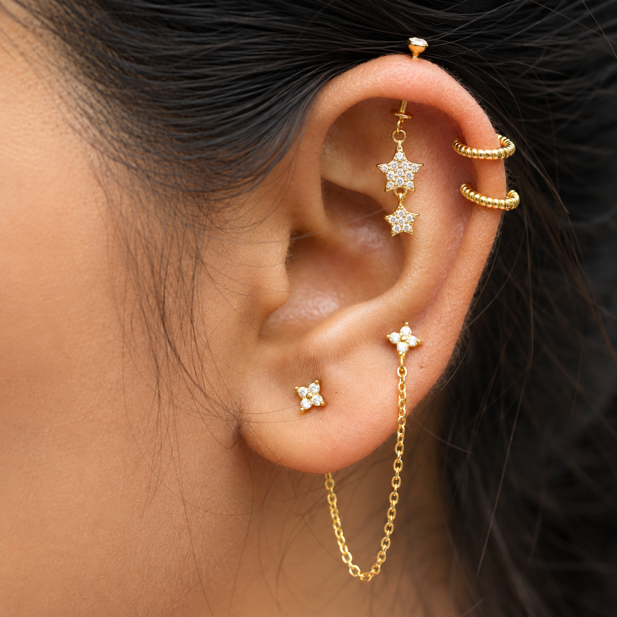 Falling Stars Helix Hanging Earrings
