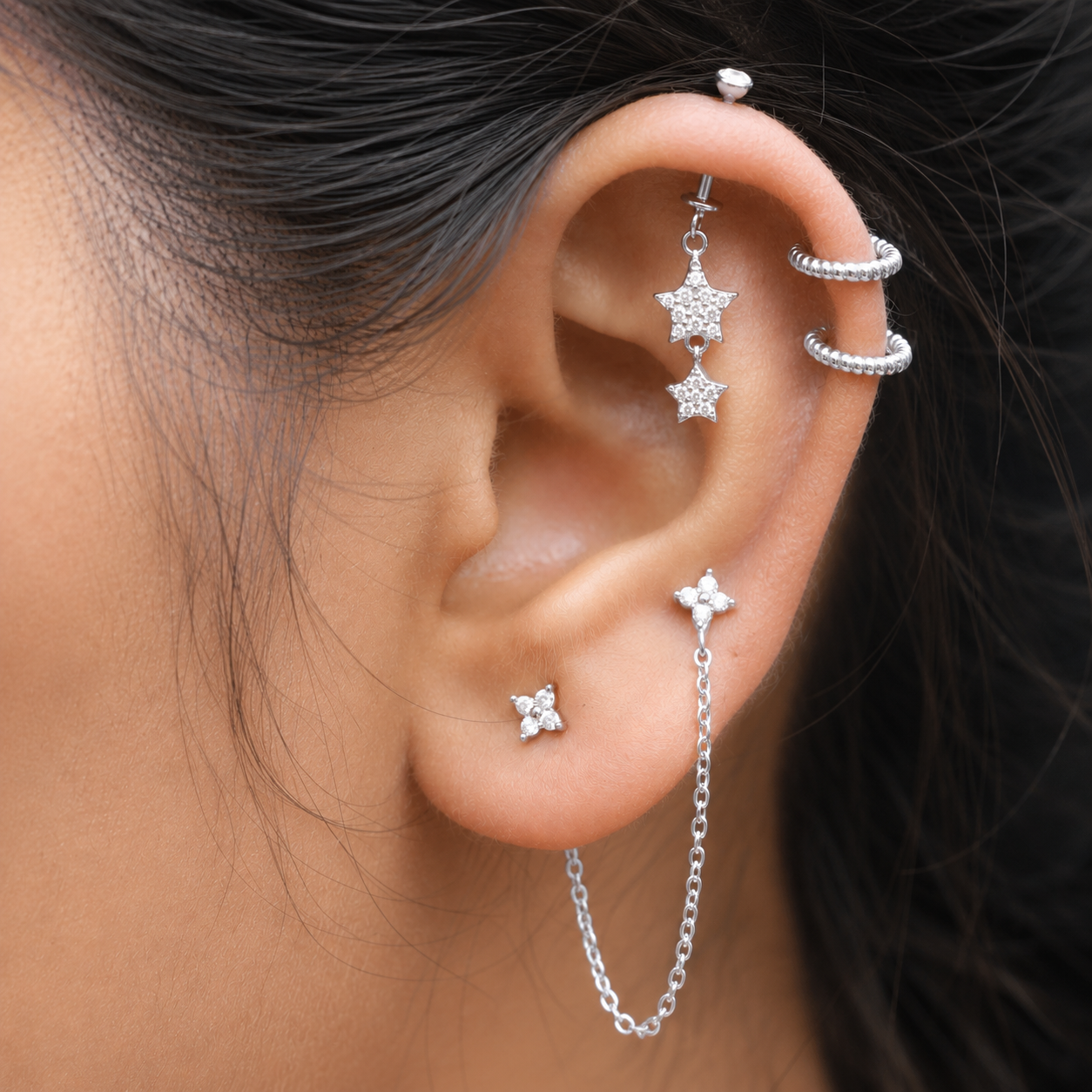 Falling Stars Helix Hanging Earrings