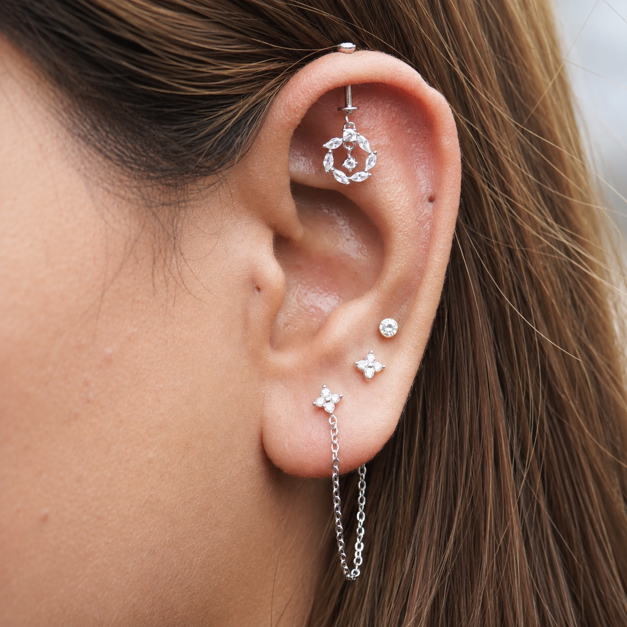 Marquise Circle Dangling Drop Helix Hanging