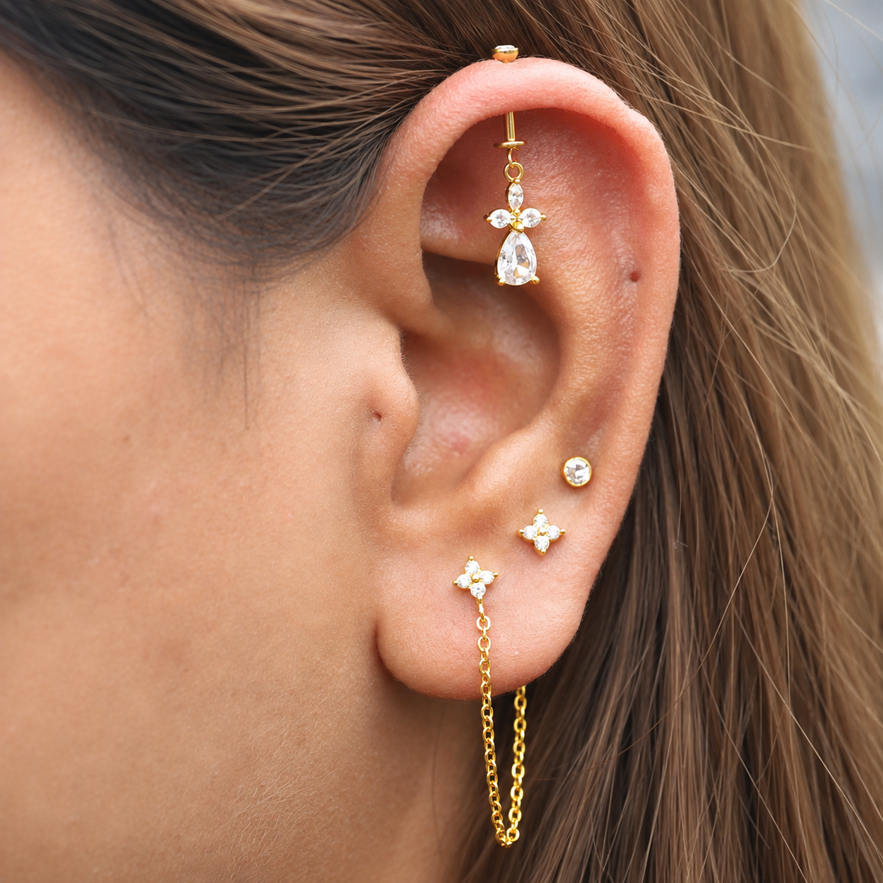 Petal Solitare Drop Helix Hanging Earrings