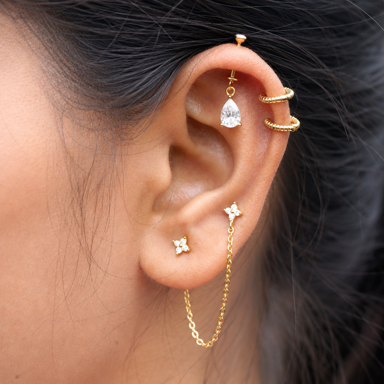 Cubic Zirconia Teardrop Helix Hanging Earrings