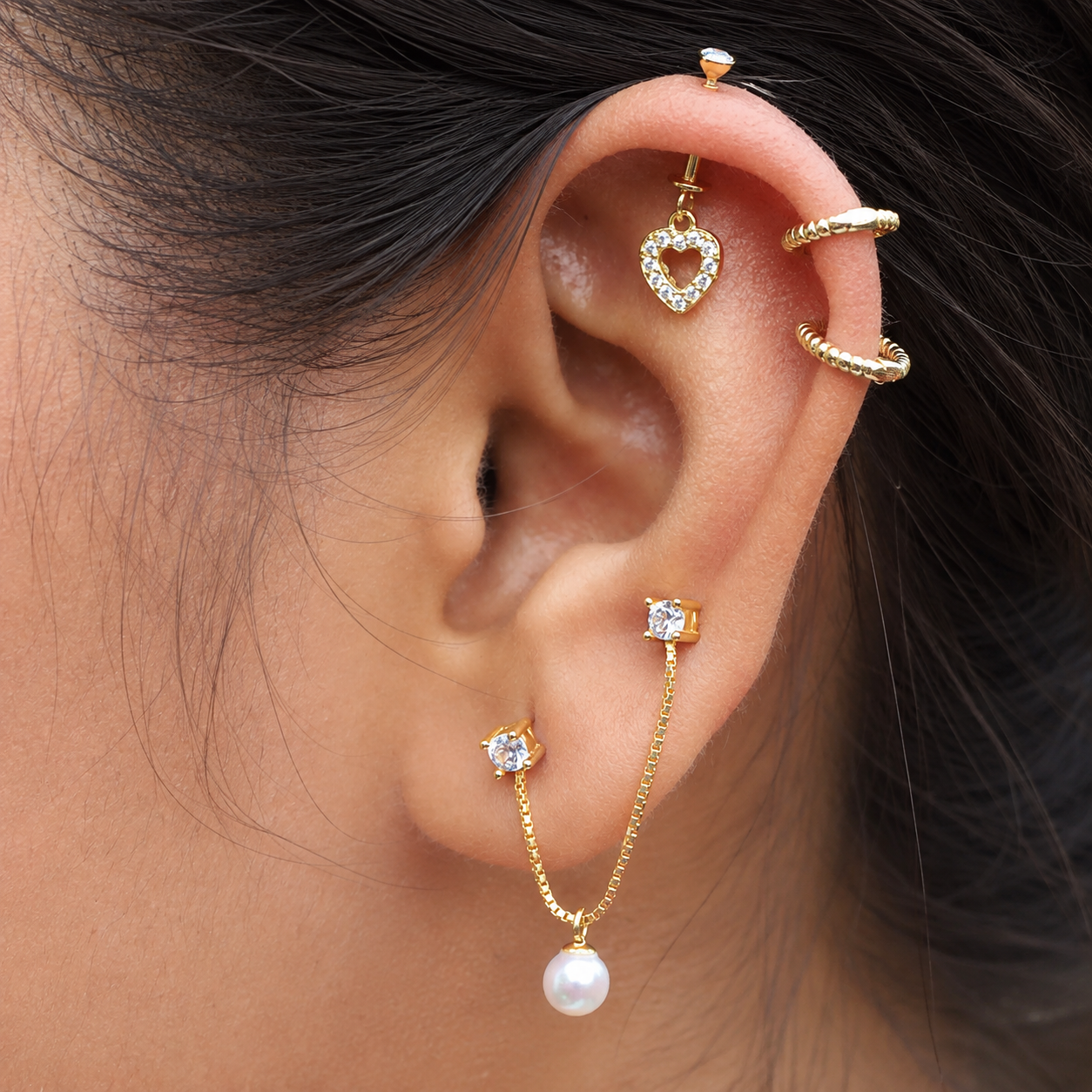 Zirconia Heart Drop Helix Hanging Earrings