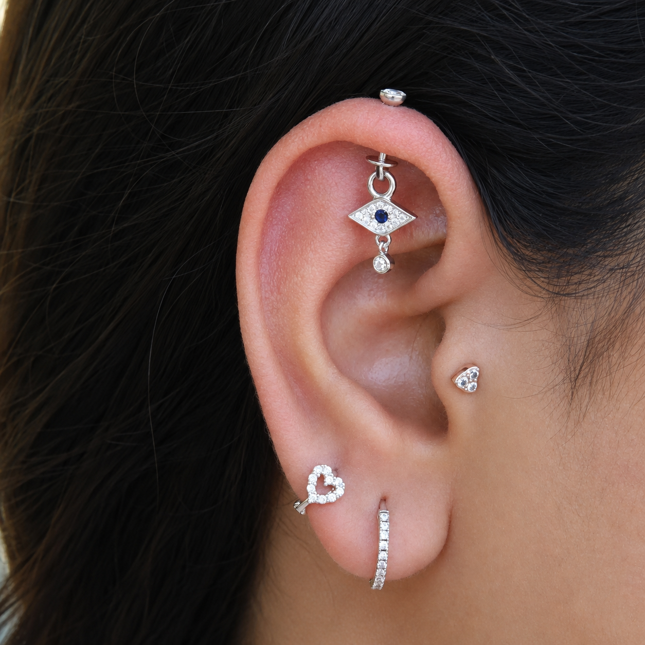 Evil Eye With Zircon Drop Helix Hanging