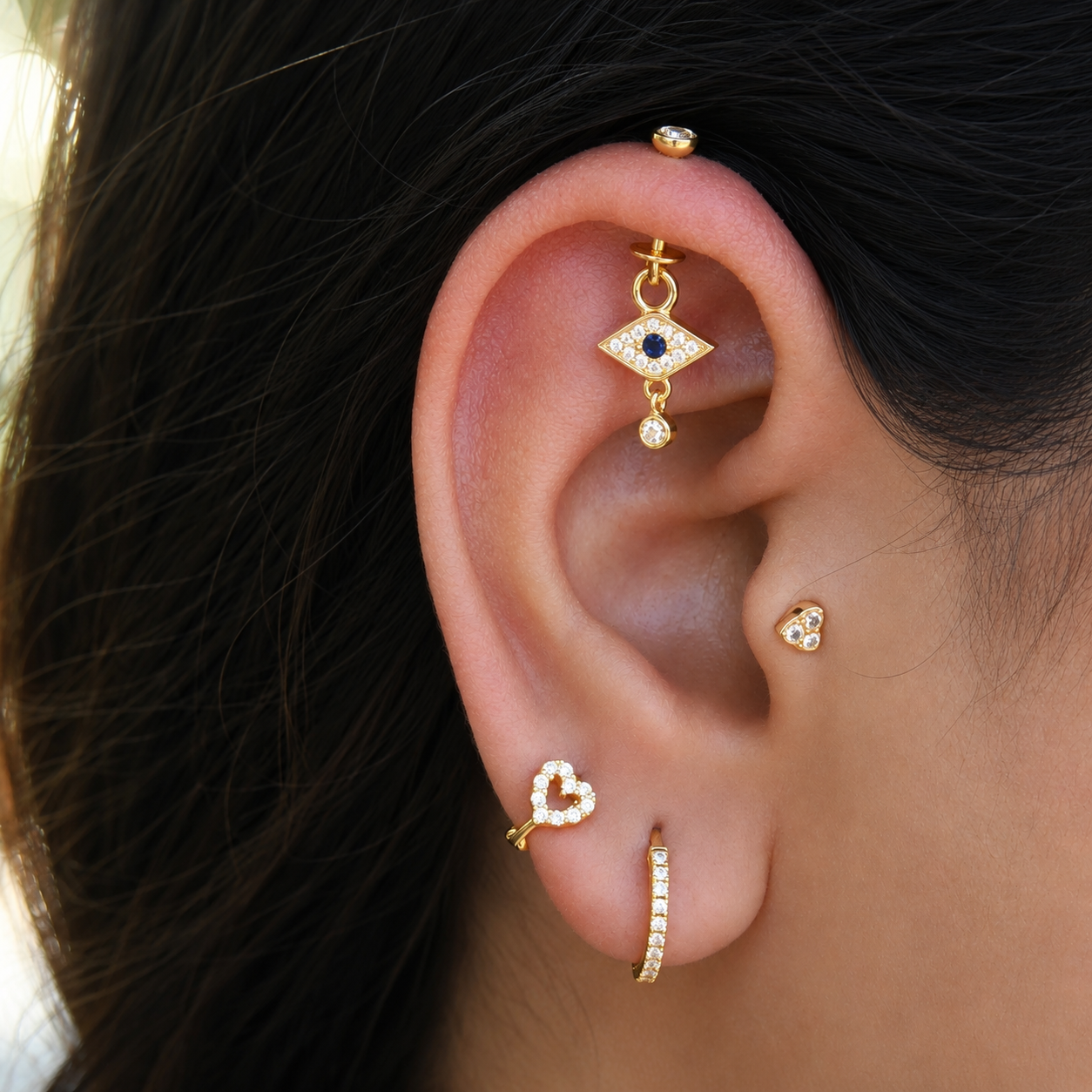 Evil Eye With Zircon Drop Helix Hanging