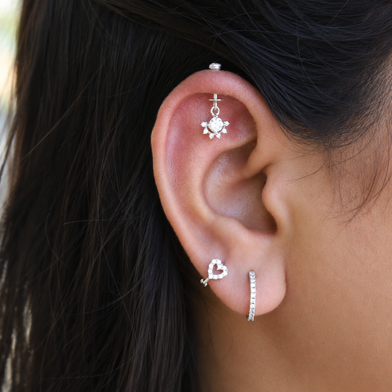 Half Sunray Zirconia Helix Hanging