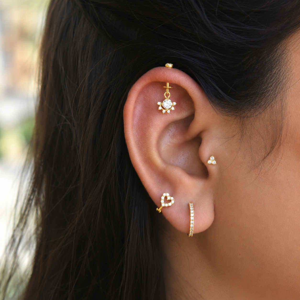 Half Sunray Zirconia Helix Hanging