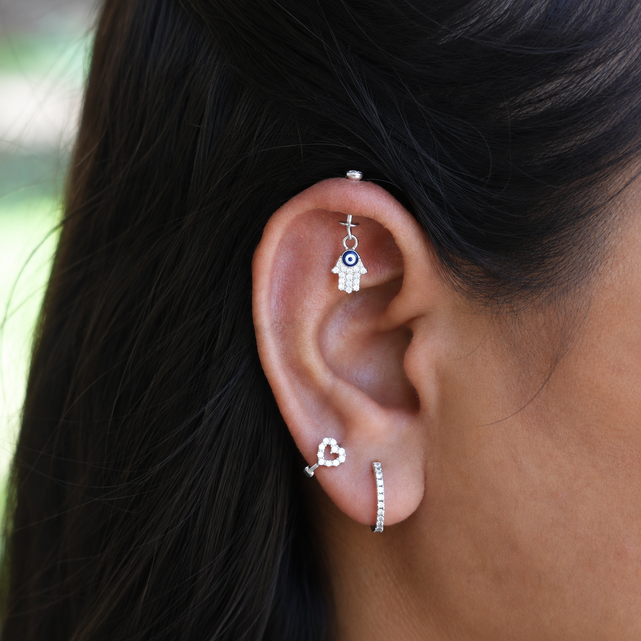 Hamsa Hand Helix Hanging Earrings