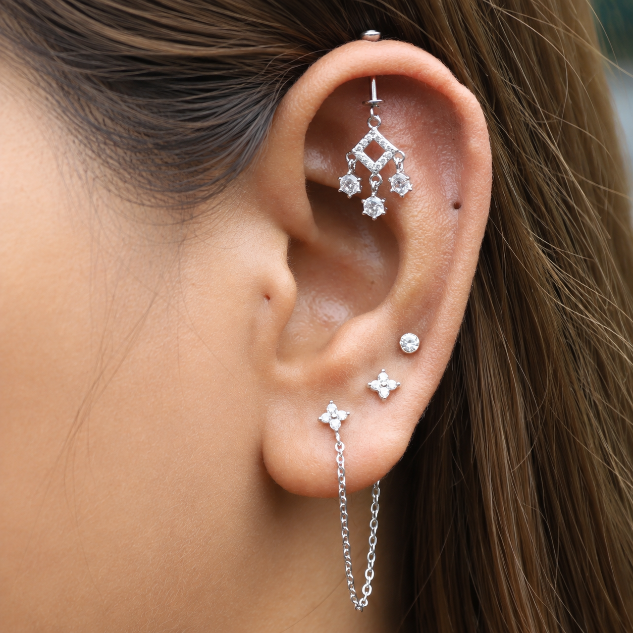 Zirconia Dewdrops Helix Hanging Earrings