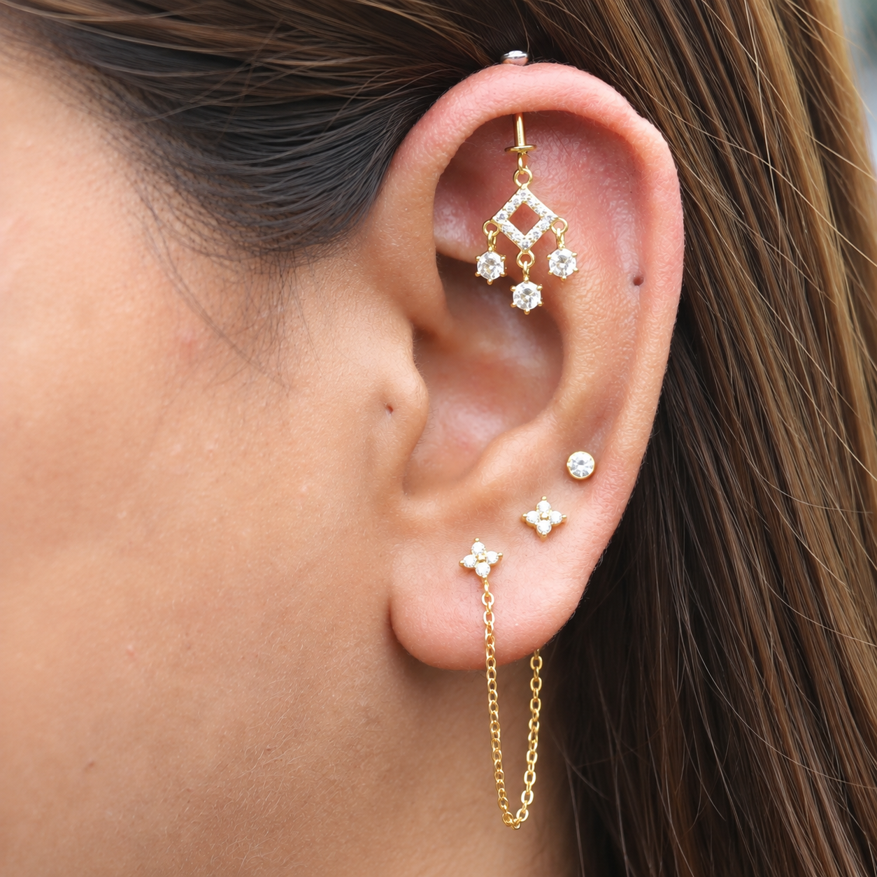 Zirconia Dewdrops Helix Hanging Earrings