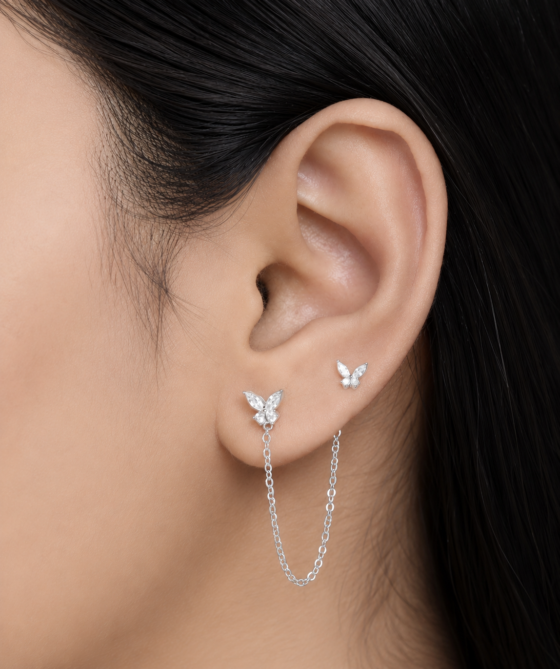 2 in 1 Butterfly Zirconia Chain Connector Earrings