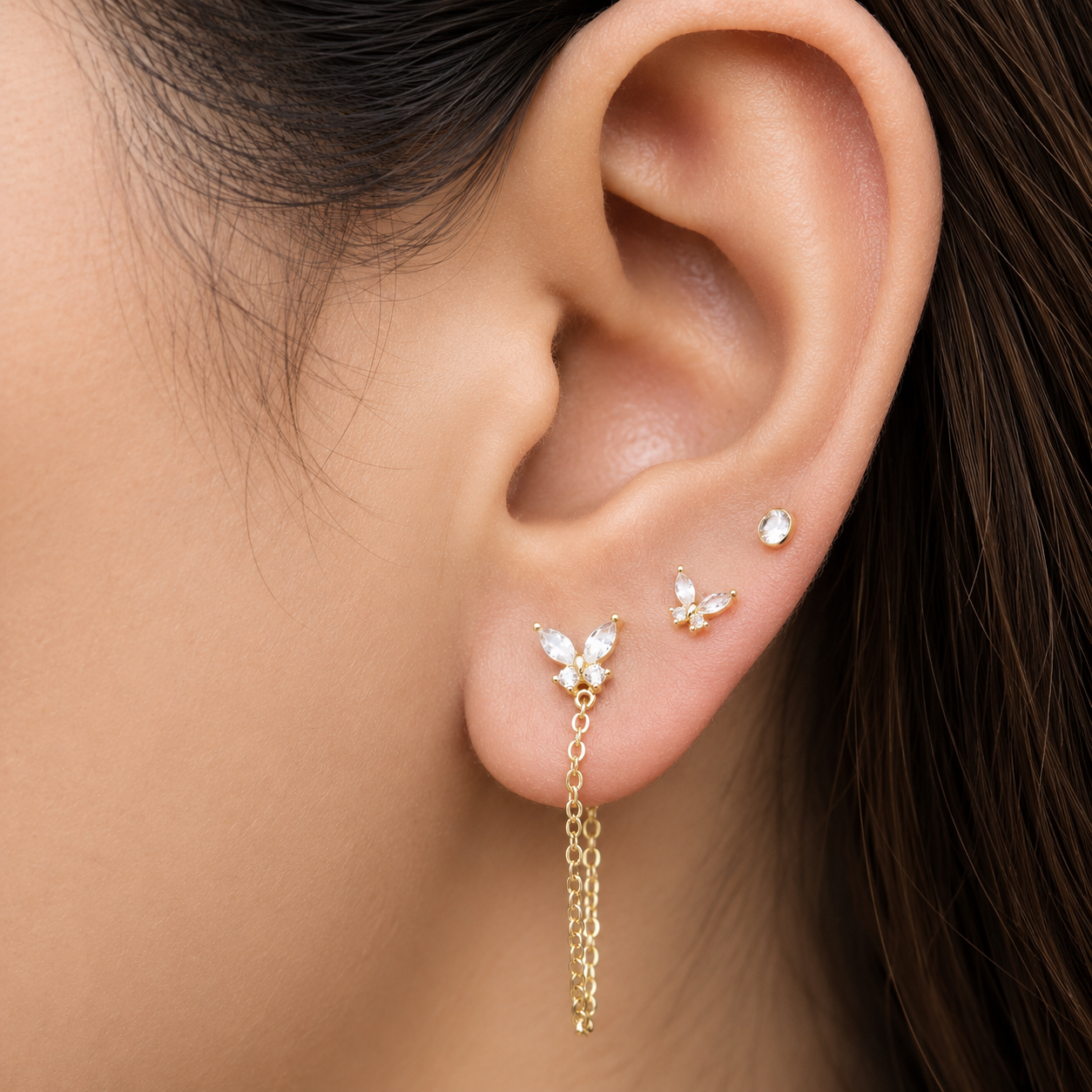 2 in 1 Butterfly Zirconia Chain Connector Earrings