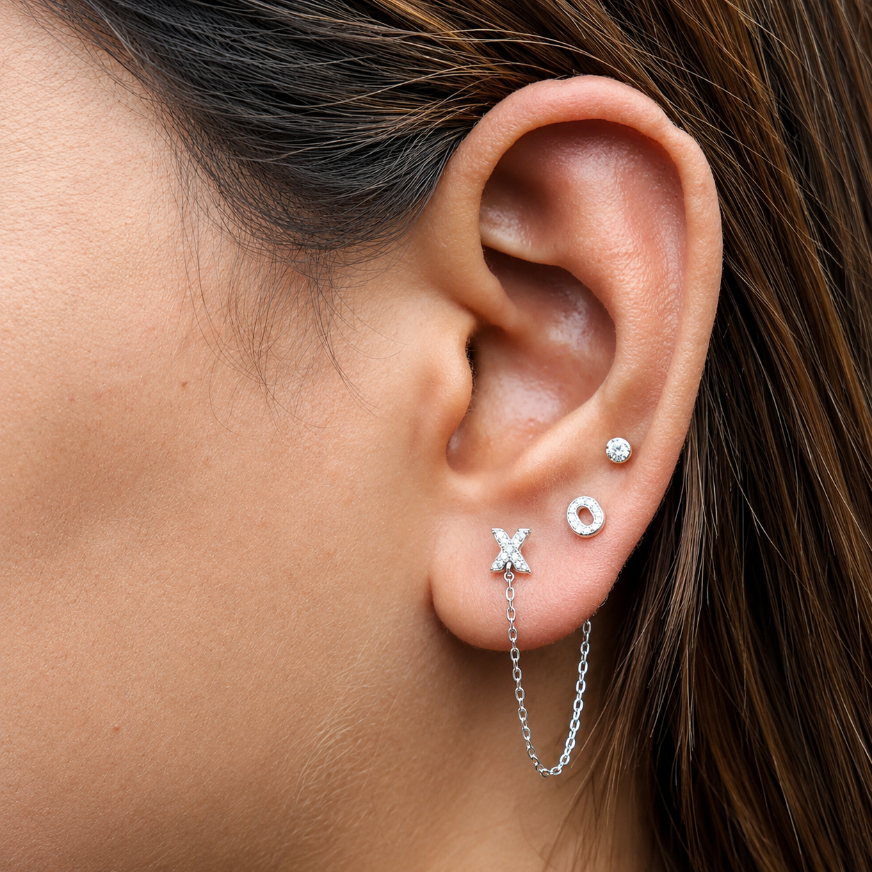 Zirconia XO Chain Connector Earrings