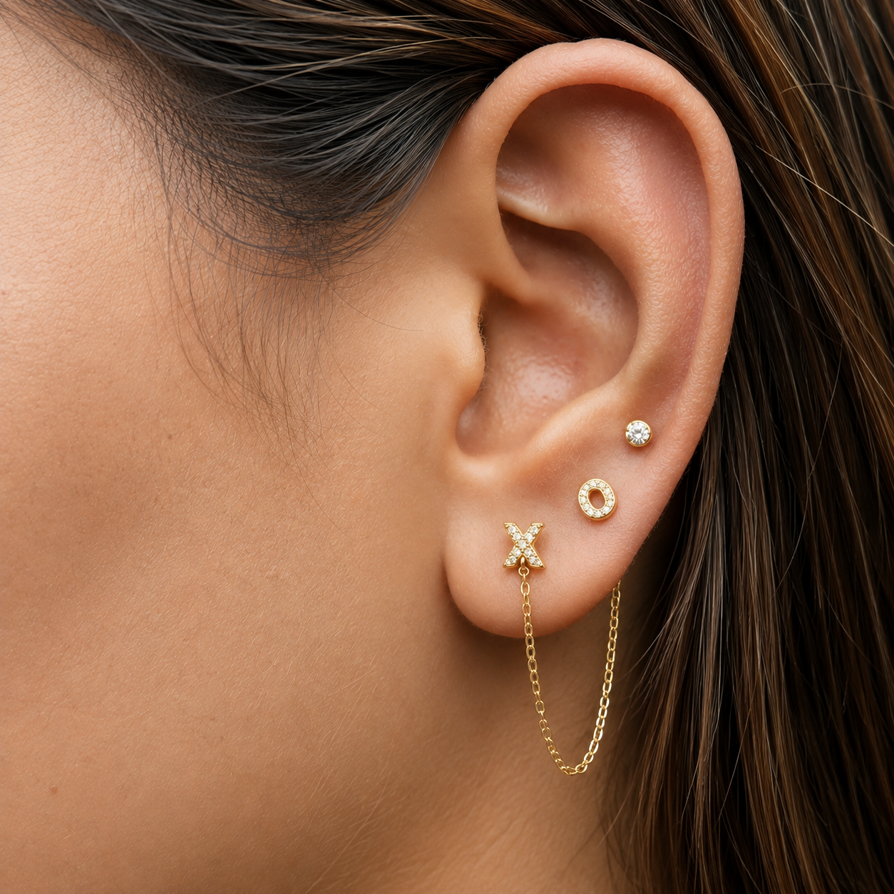 Zirconia XO Chain Connector Earrings