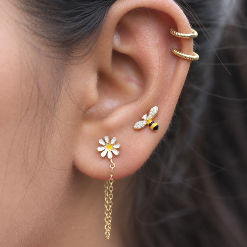 2 in 1 Bee and Flower Chain Connector Earrings