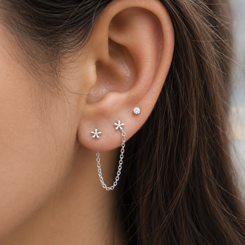 2 in 1 Dainty Flower Chain Connector Earrings