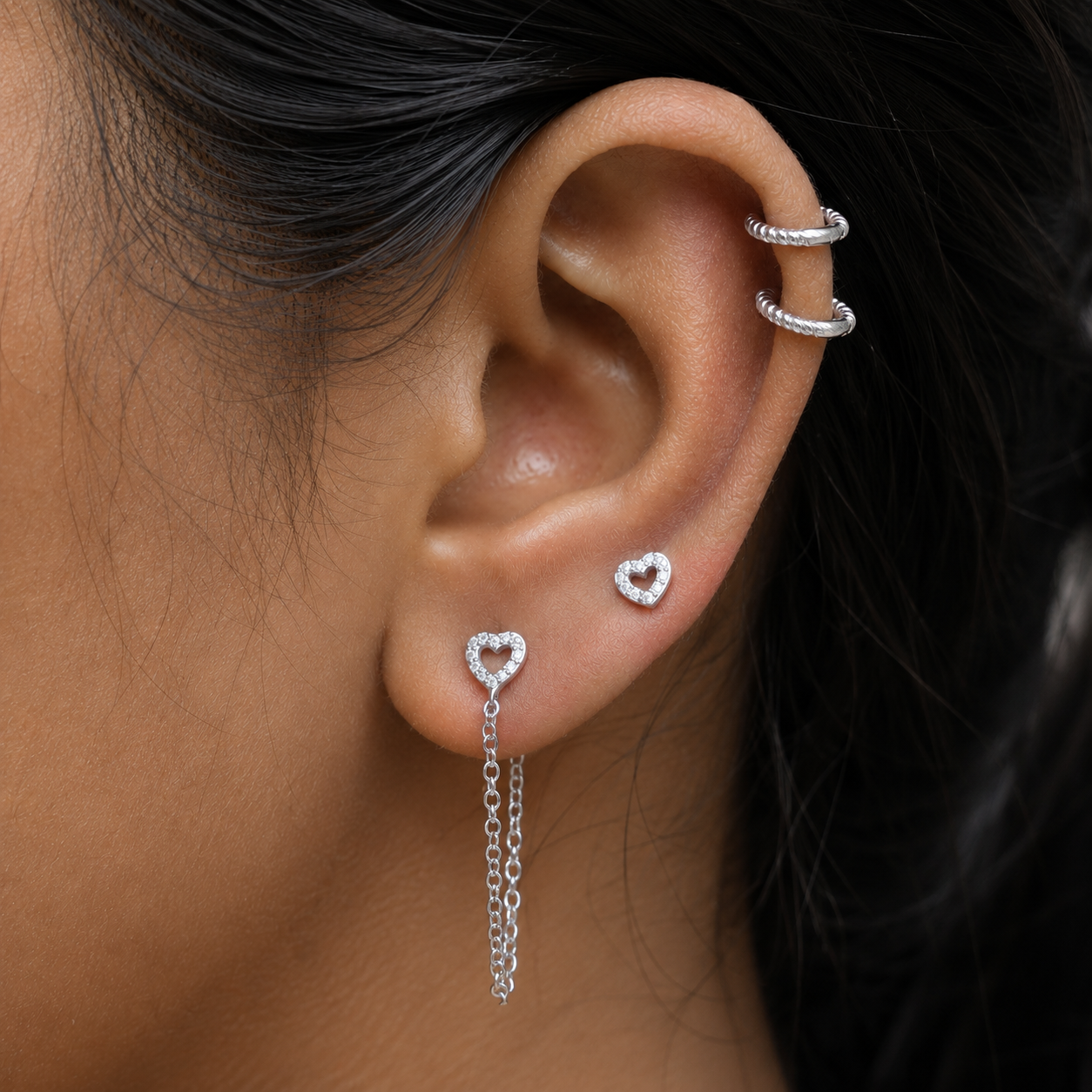 2 in 1 Heart Chain Connector Earrings