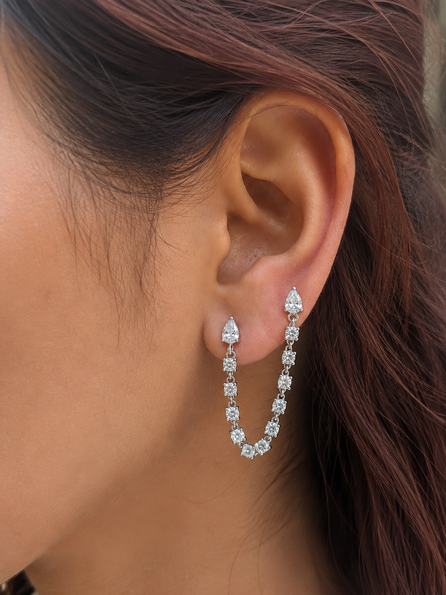 Diamond Drip Chain Connector Earrings