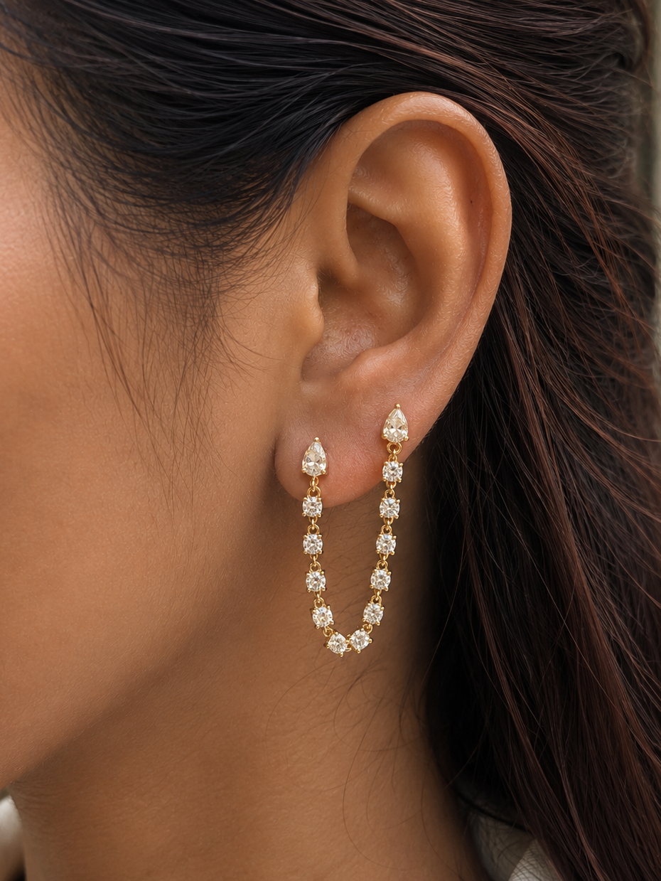 Diamond Drip Chain Connector Earrings