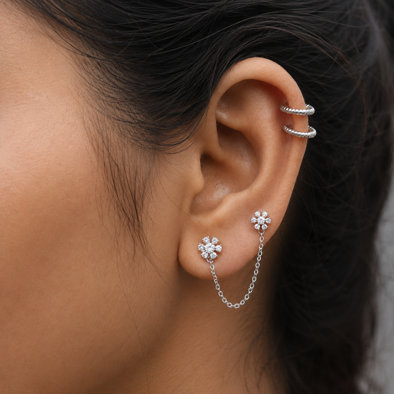 Floral Chain Connector Earrings