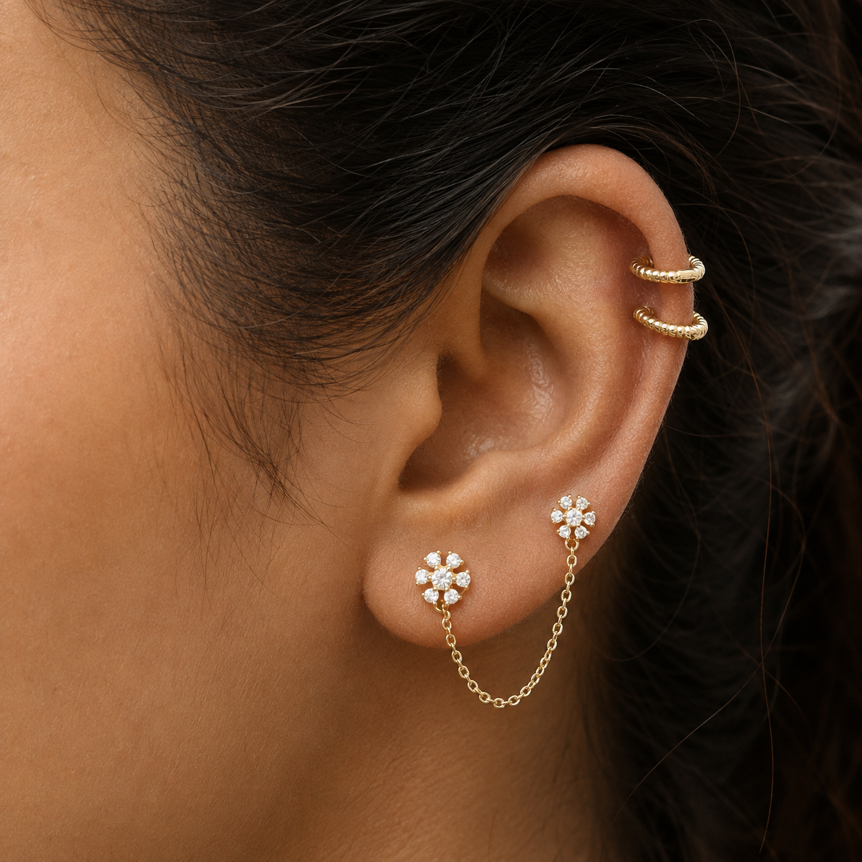 Floral Chain Connector Earrings