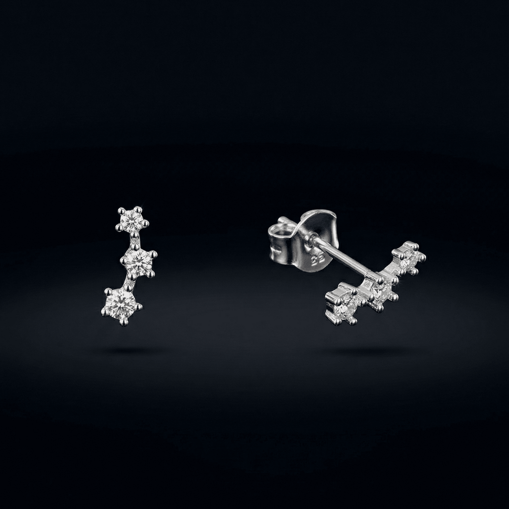 Zirconia Three Stone Curve Stud
