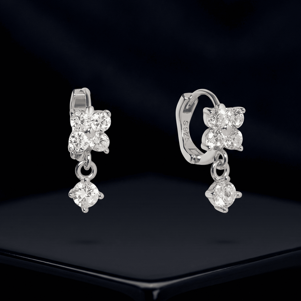 Flower Drop Huggie Hoop Earrings