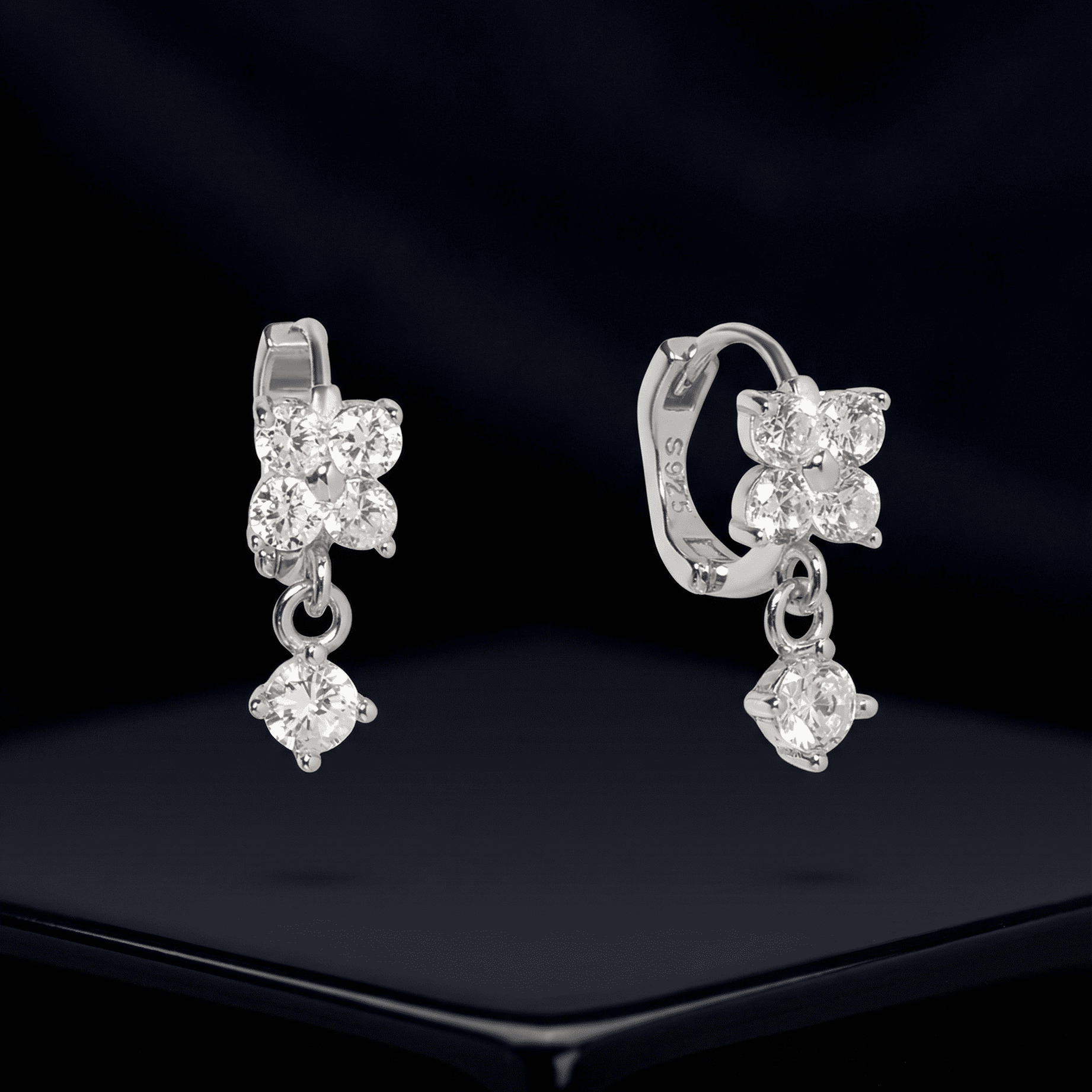 Flower Drop Huggie Hoop Earrings