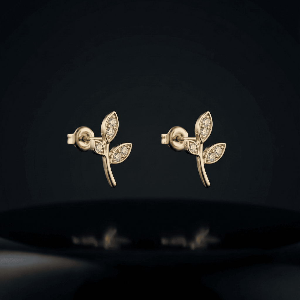 Leaf Zircon Stud Earrings