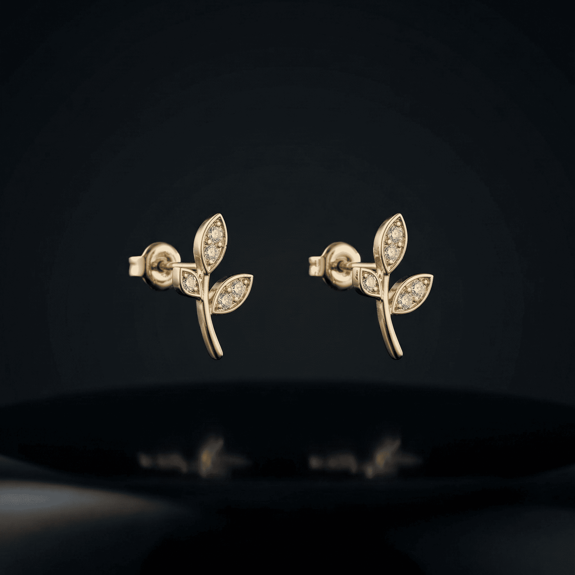 Leaf Zircon Stud Earrings