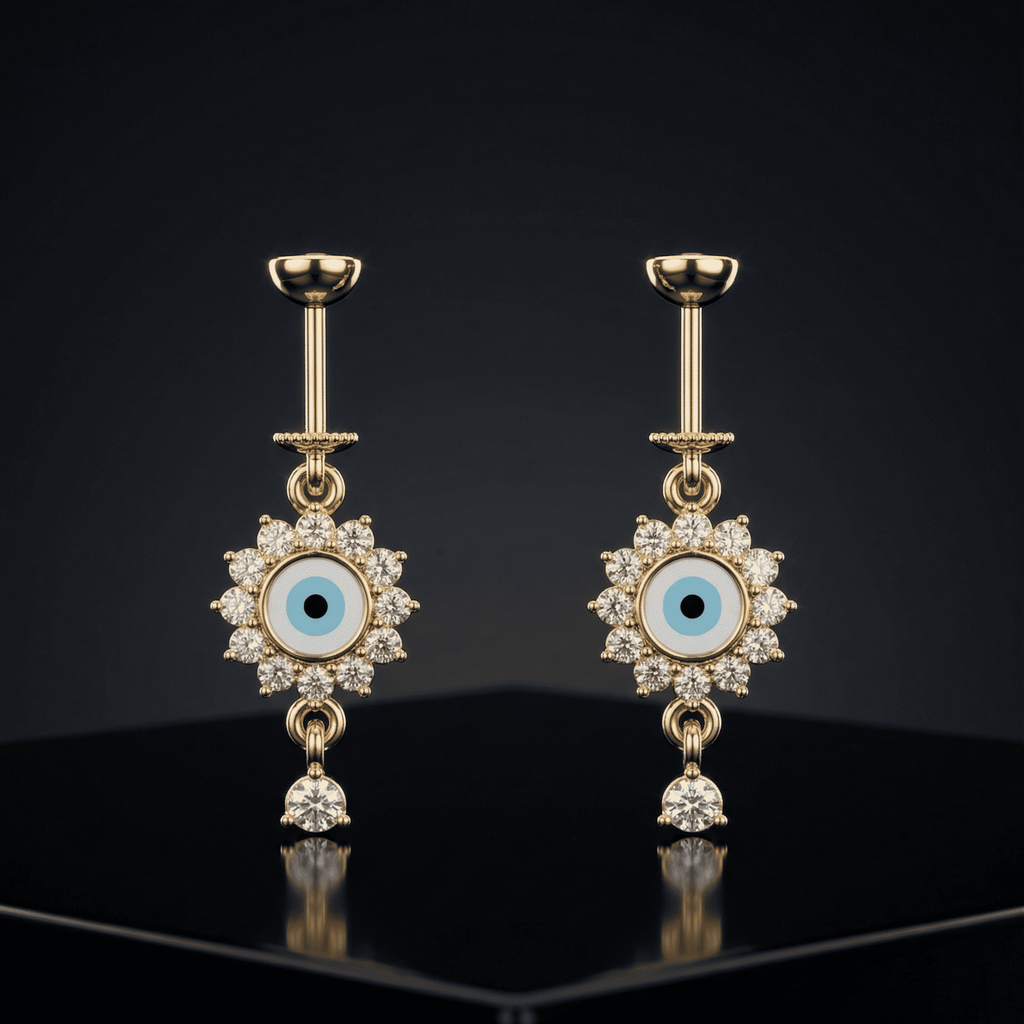 Evil Eye with Zircon Drop Helix Hanging