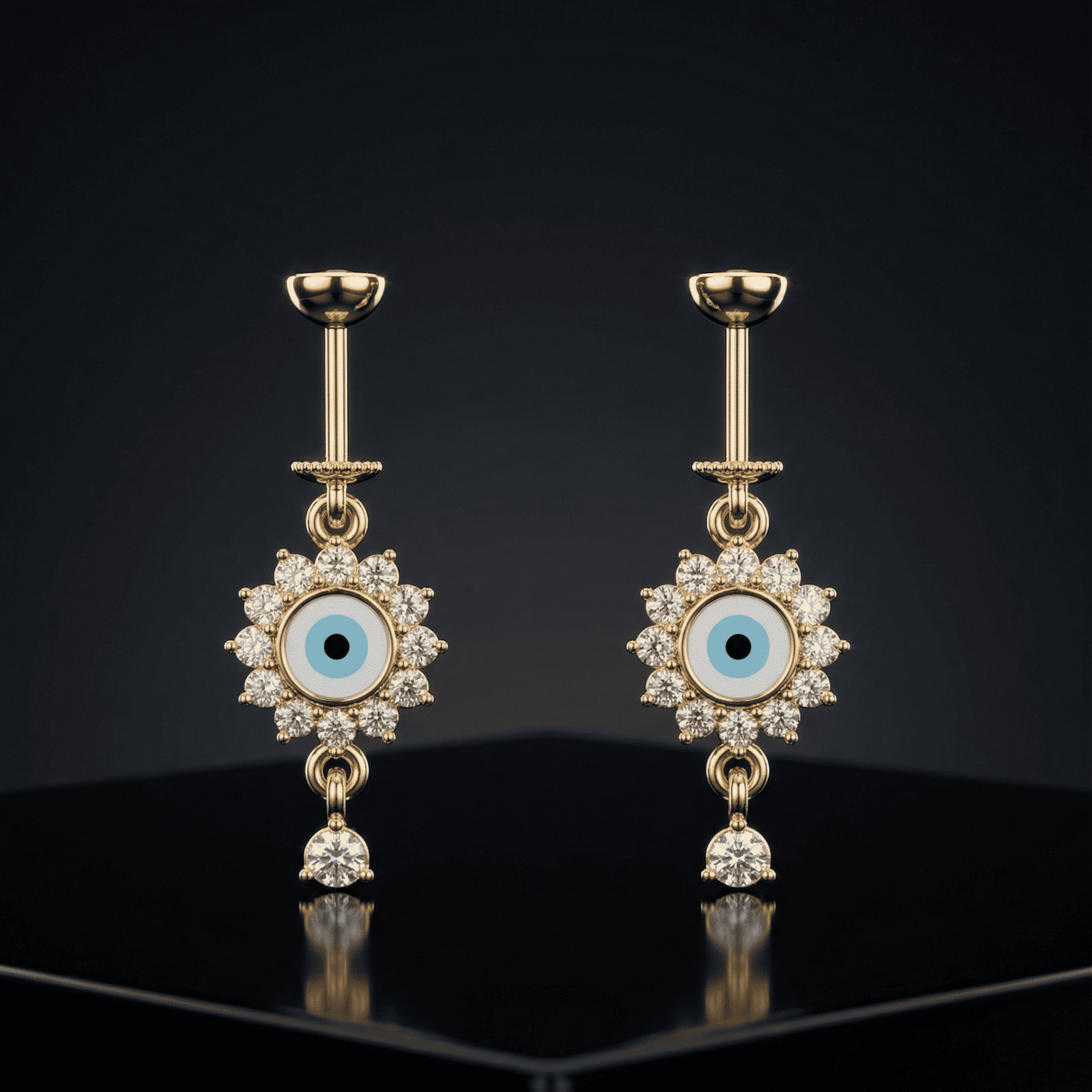 Evil Eye with Zircon Drop Helix Hanging