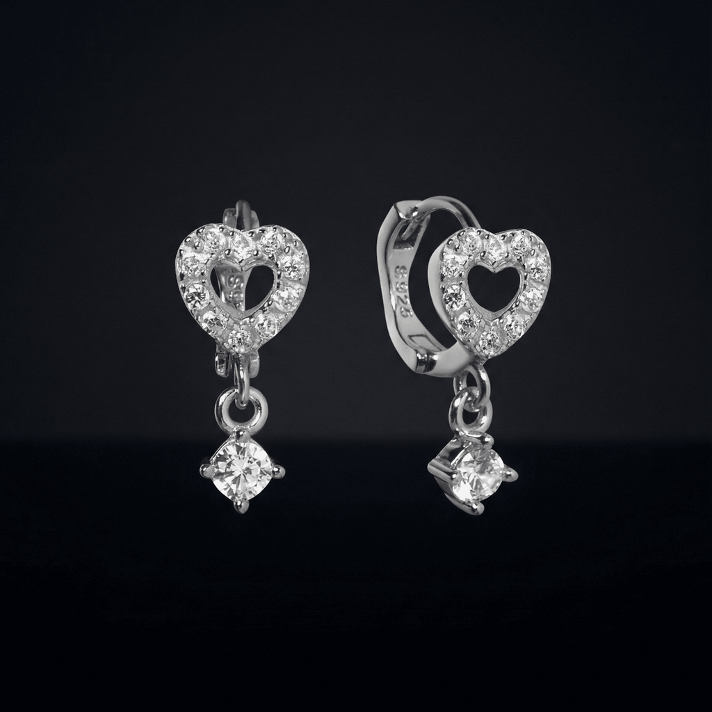 Huggie Heart Drop Hoop Earrings