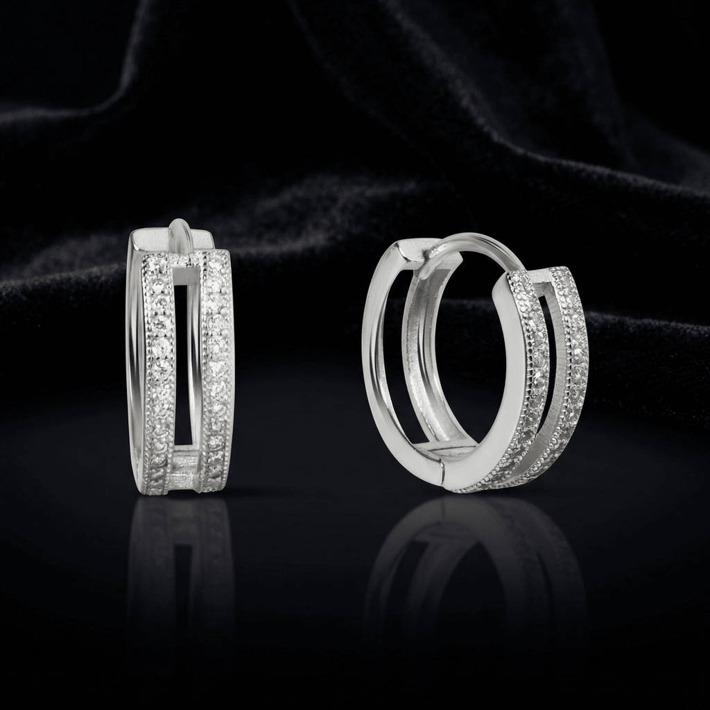 Double Layered Stone Hoop Earrings