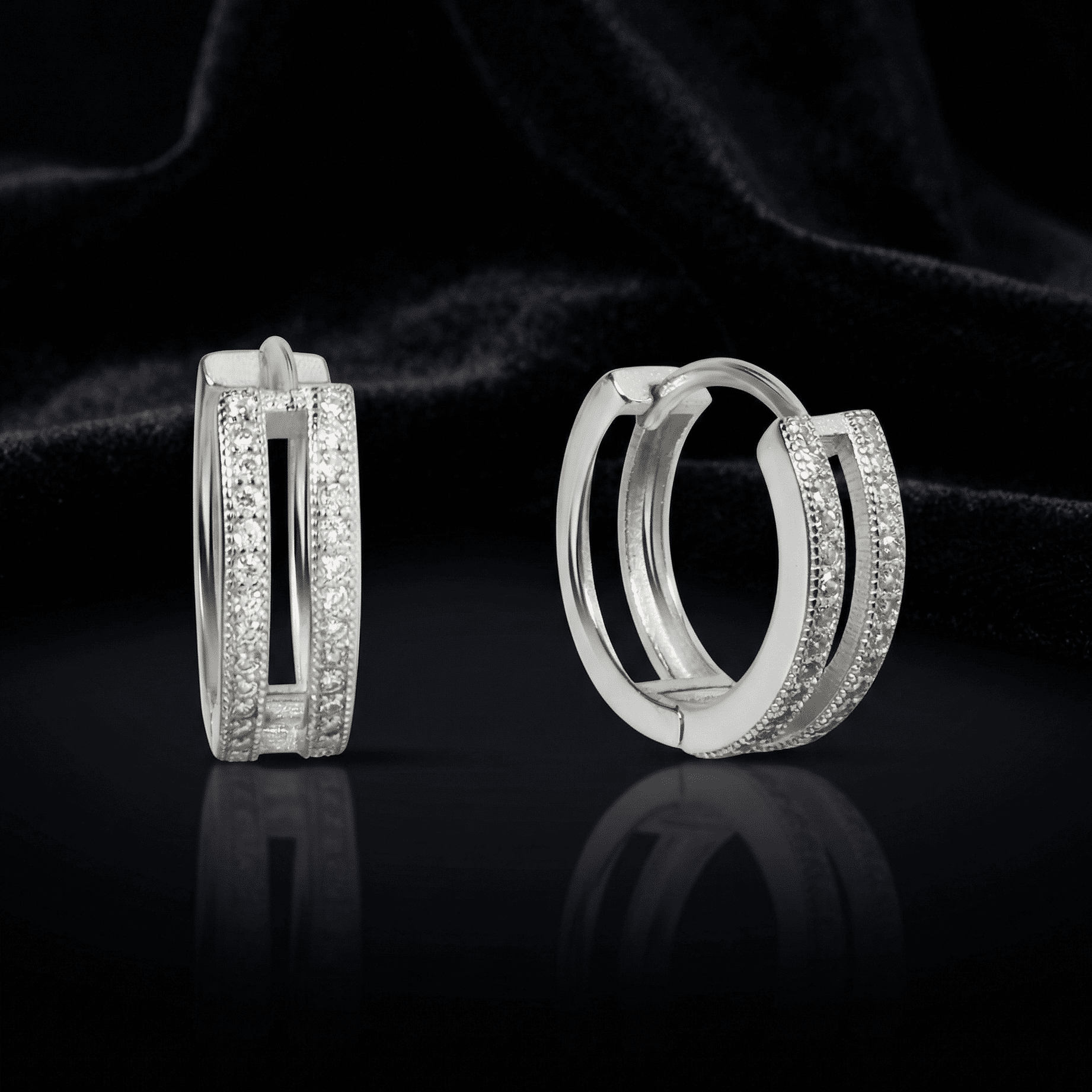 Double Layered Stone Hoop Earrings