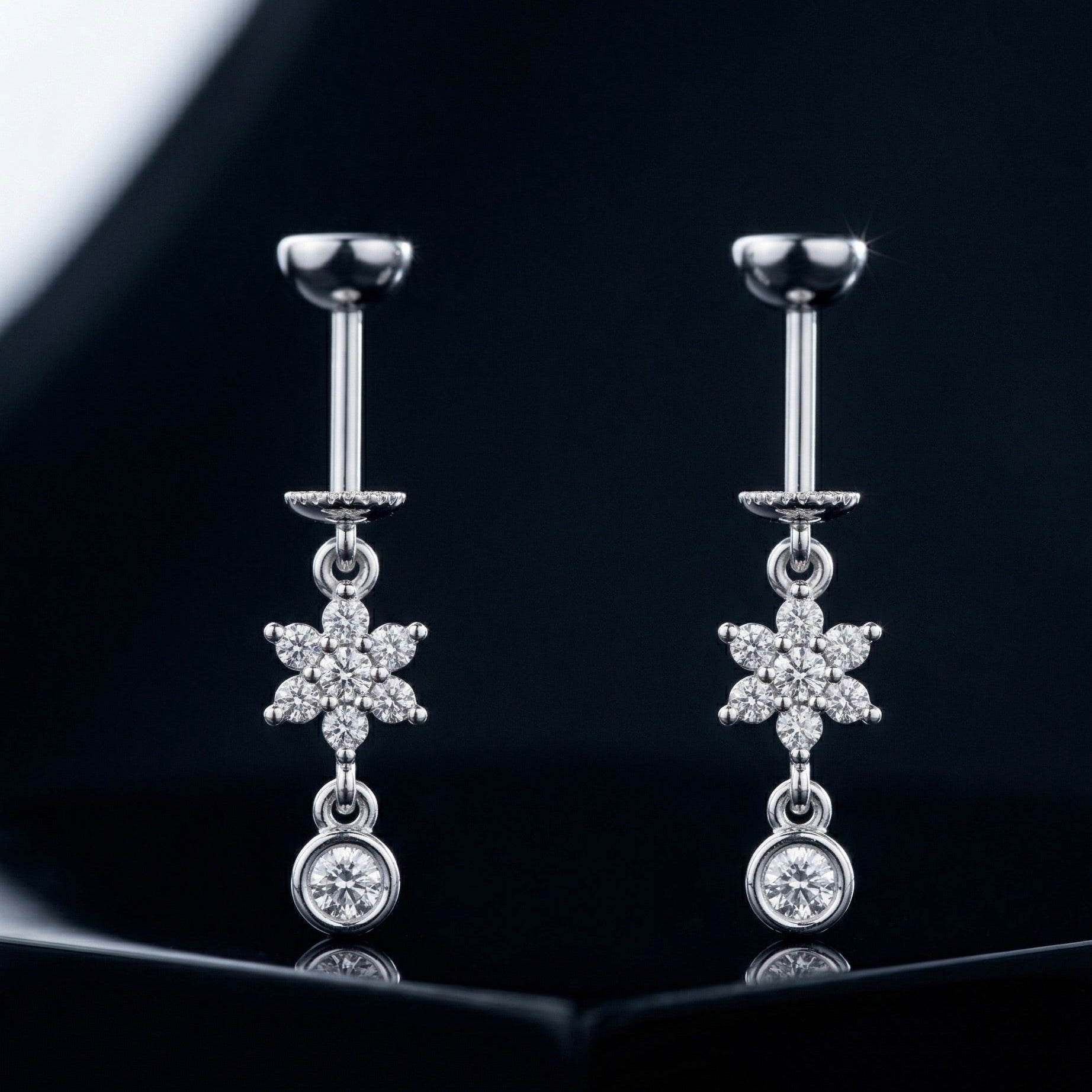 Zirconia Flower With Drop Helix Hanging
