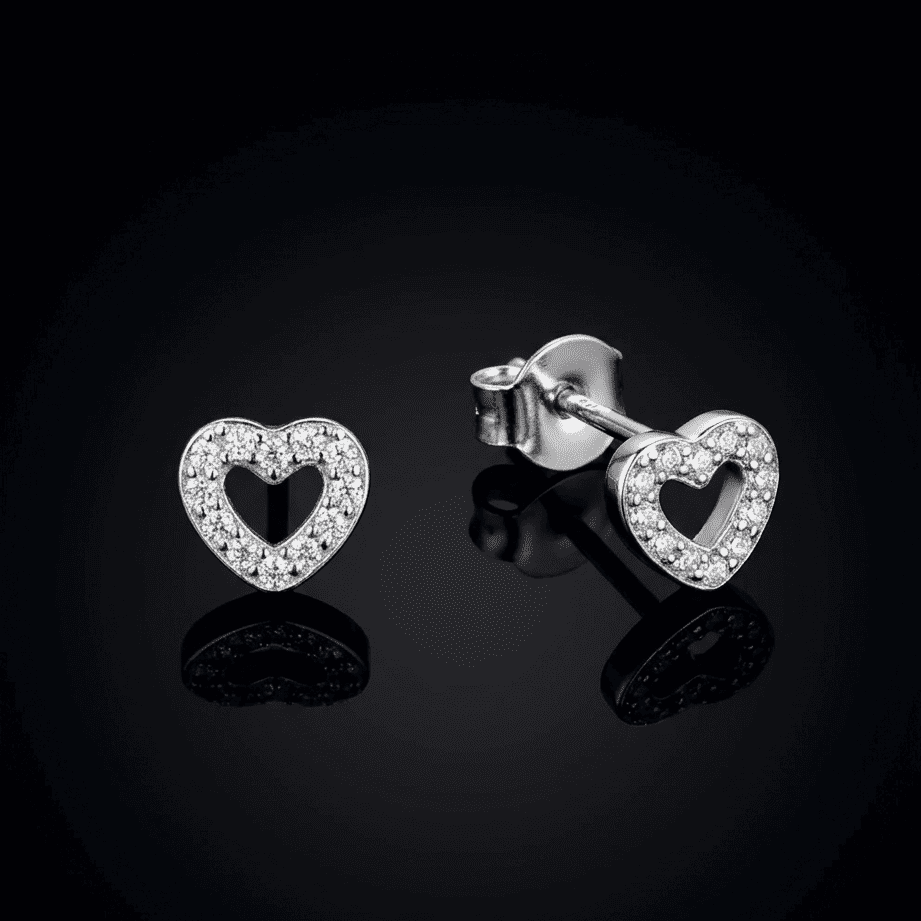 Zirconia Heart Stud Earrings