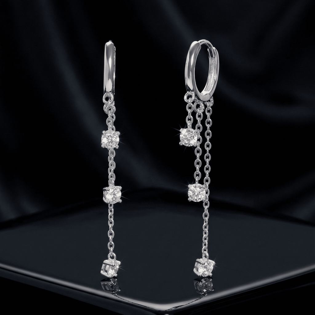 Long Chain Stone Charm Drop Hoop