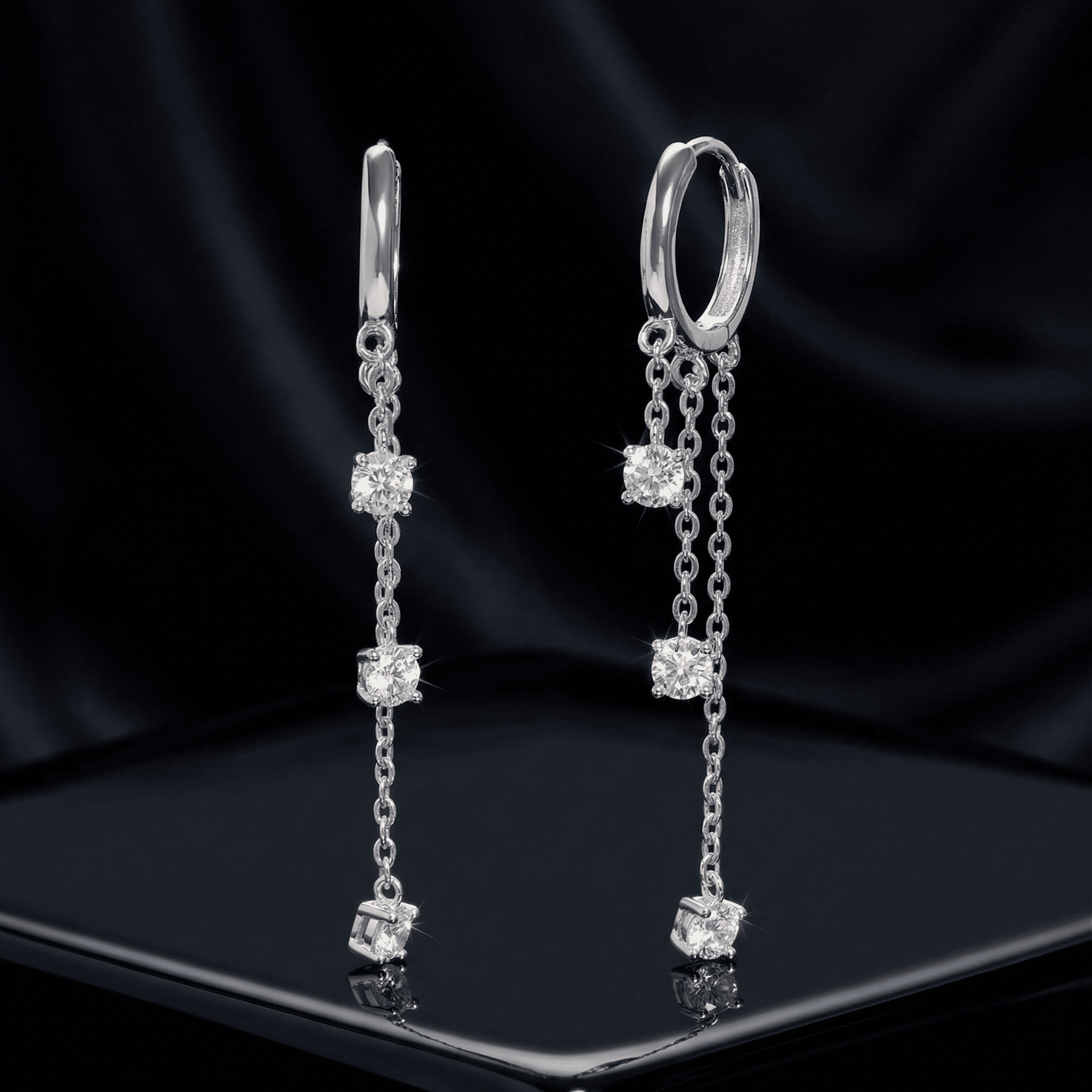 Long Chain Stone Charm Drop Hoop