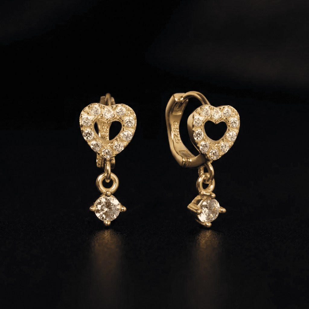 Huggie Heart Drop Hoop Earrings