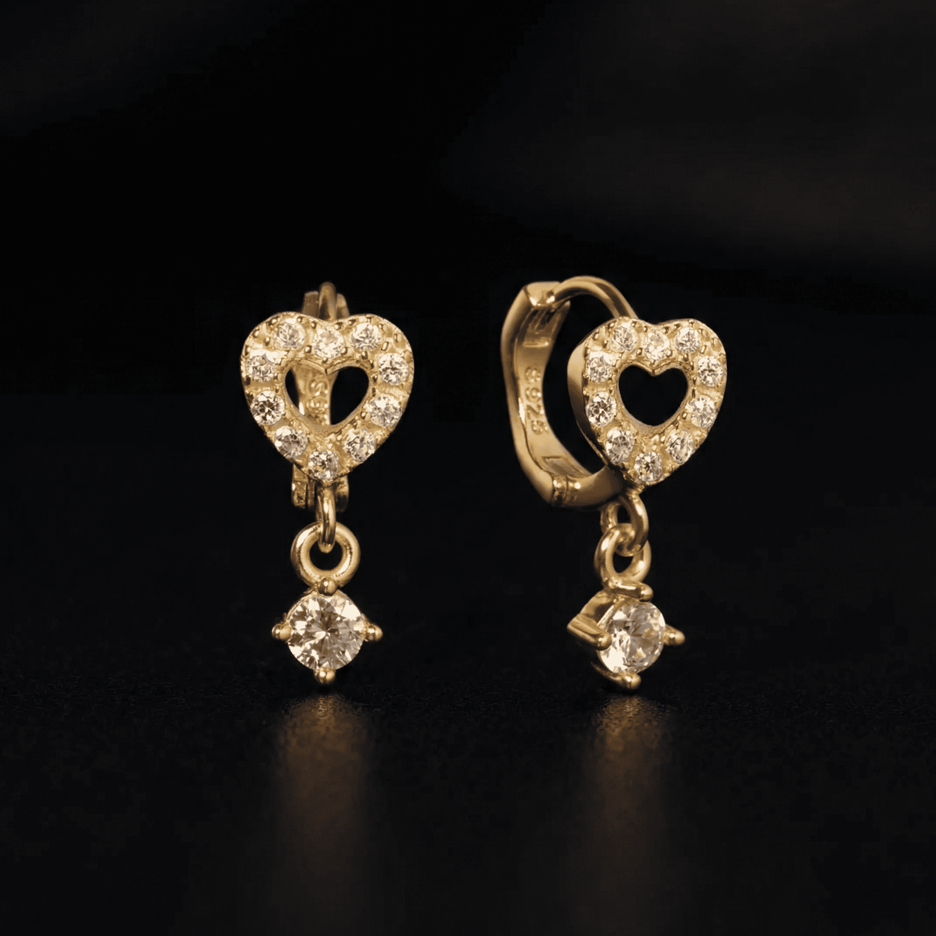 Huggie Heart Drop Hoop Earrings