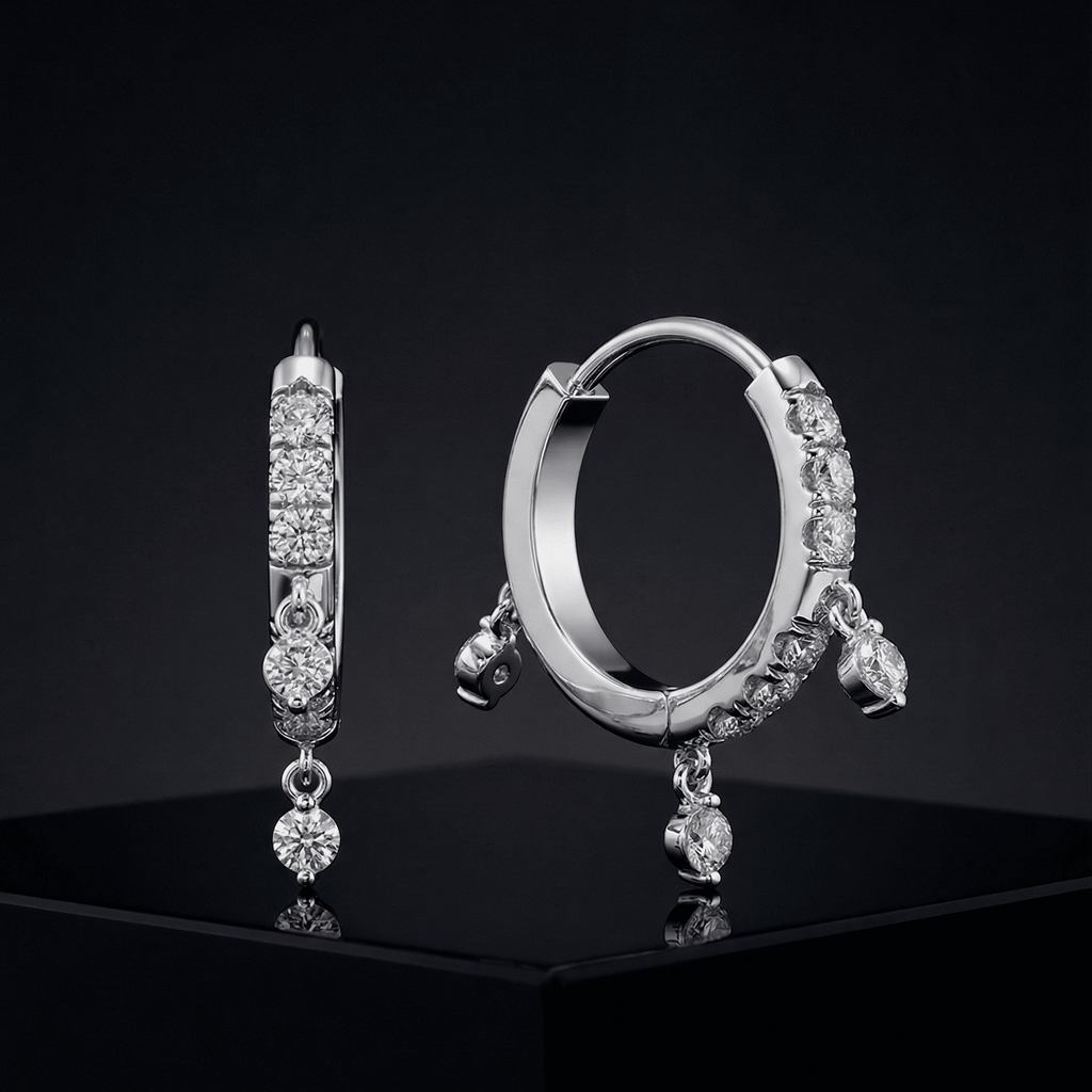 Tri Drop Charm Hoop Earrings