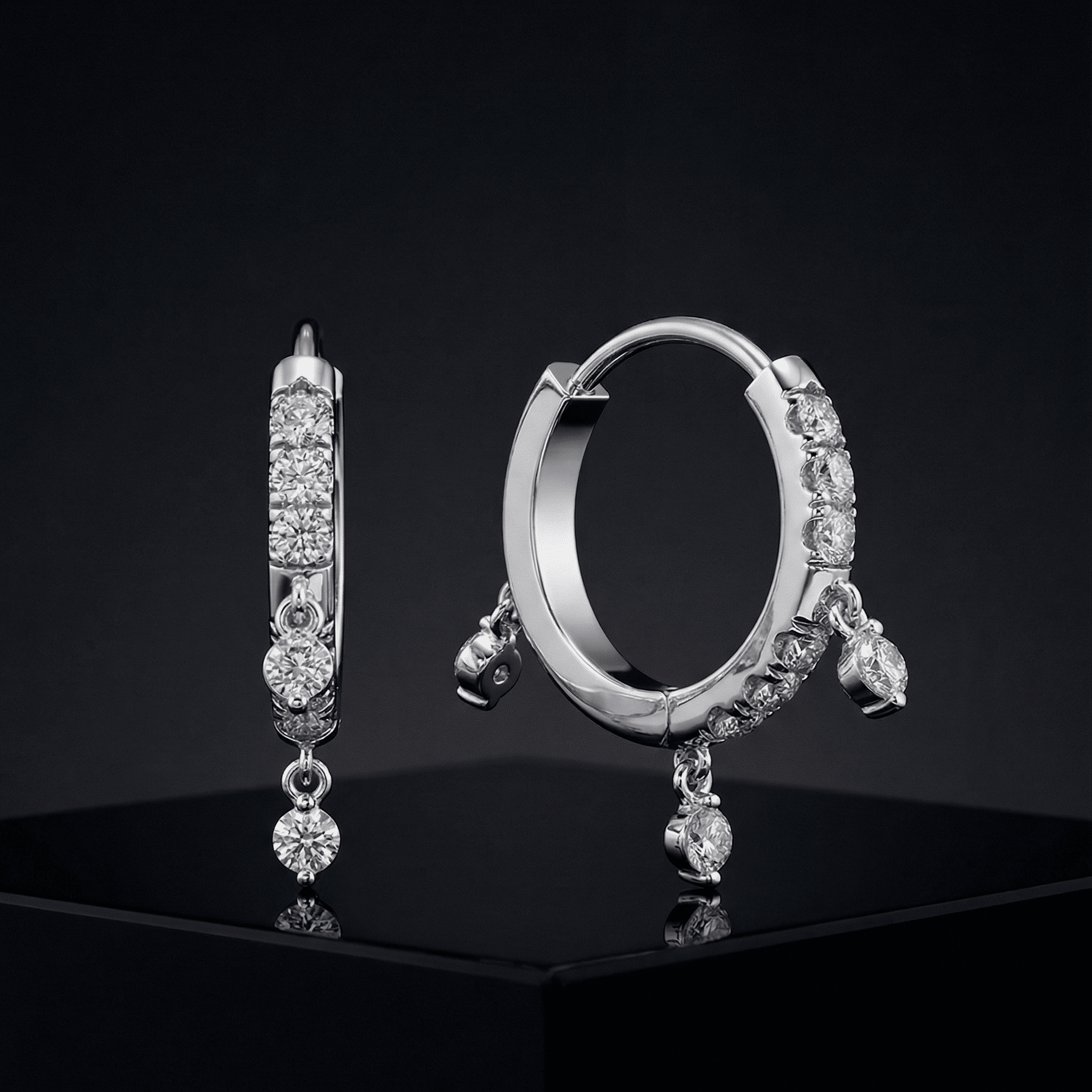 Tri Drop Charm Hoop Earrings