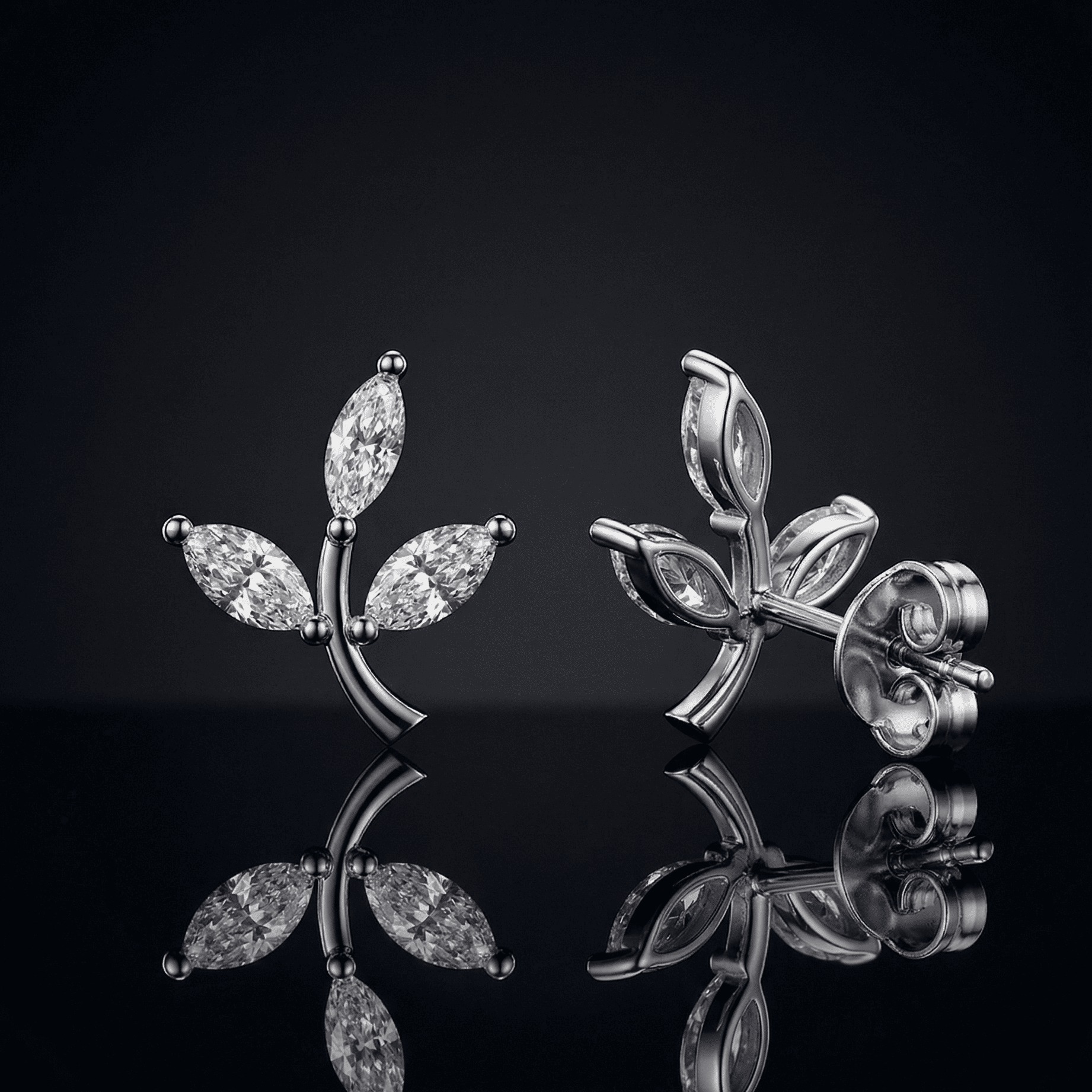 Zirconia Marquise Leaf Stud